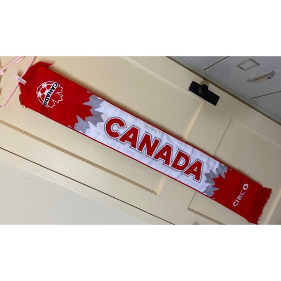 Canada Knit Scarf Muffler Team Hockey Fan Reversible CIBC Sponsor Fringe - Picture 6 of 10